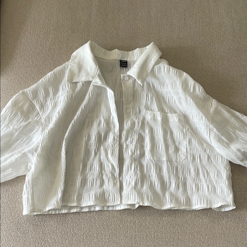 White Textured Button-Up Shirt